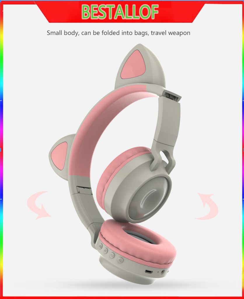 Cute Wireless Headphones Tai Nghe Bluetooth Không Dây Hình Tai Mèo Đáng Yêu Có Đèn Led Và Điều Chỉnh Âm Lượng 400mAh BH 12 Tháng BEST