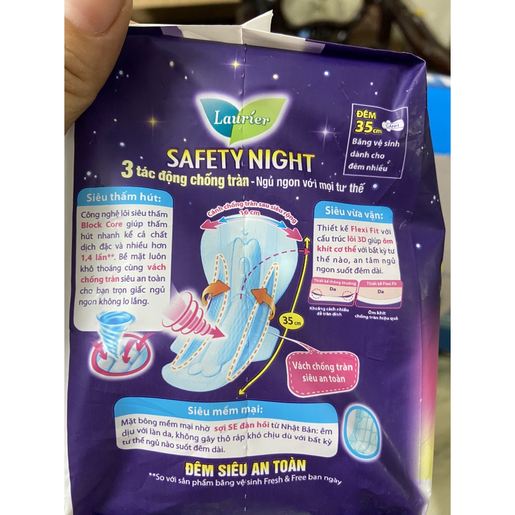 BĂNG VỆ SINH BAN ĐÊM LAURIER SAFETY NIGHT 35CM - 8 miếng