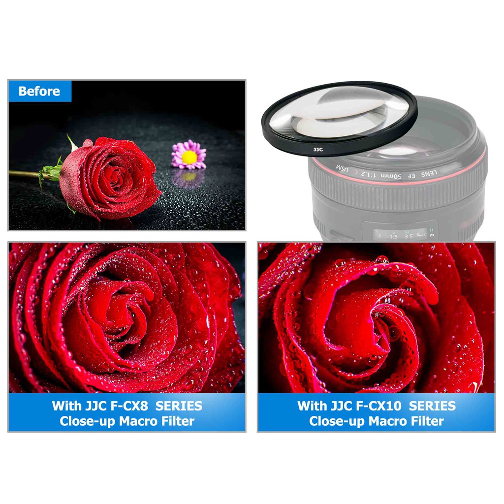 JJC F-C kính lọc cận cảnh để chụp ảnh macro + độ phóng đại 2 +4 +8 +10 trên camera DSLR 40.5 49 52 55 58 62 67 72 77 mm