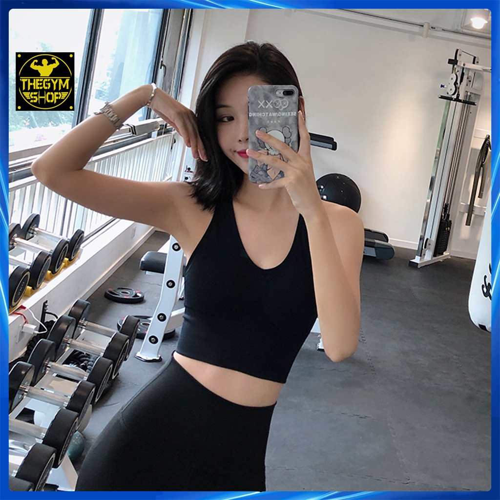Áo ngực thể thao tập gym yoga chống sốc AMIN AM059 màu trơn đệm dày dặn vải co dãn thoáng mát có 4 nấc điều chỉnh