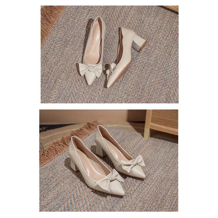 Giày Cao Gót Nữ 5p Gót Vuông Có Nơ Điệu Đà Mã A1NBUOC