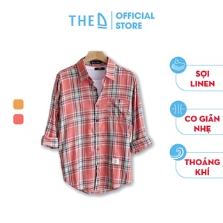 Áo Sơ Mi Nam Vải Linen The D Vintage Cổ Đức Dài Tay, Kẻ Caro Thoáng Mát, Thấm Hút Mồ Hôi Tốt TS3669