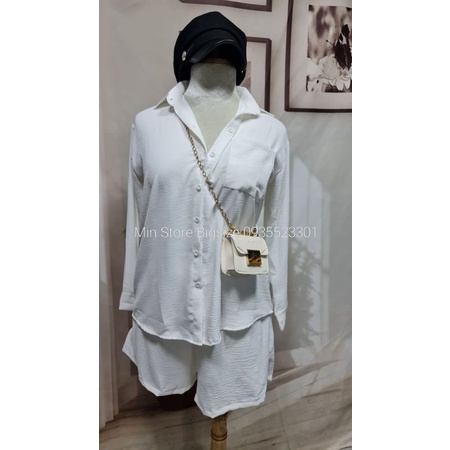 SẴN HÀNG  Ảnh thật MINSTORE BIGSIZE set464 Sét sơ mi Chất vải :đủi Màu:đen/trắng/hồng cam/sen/xanh