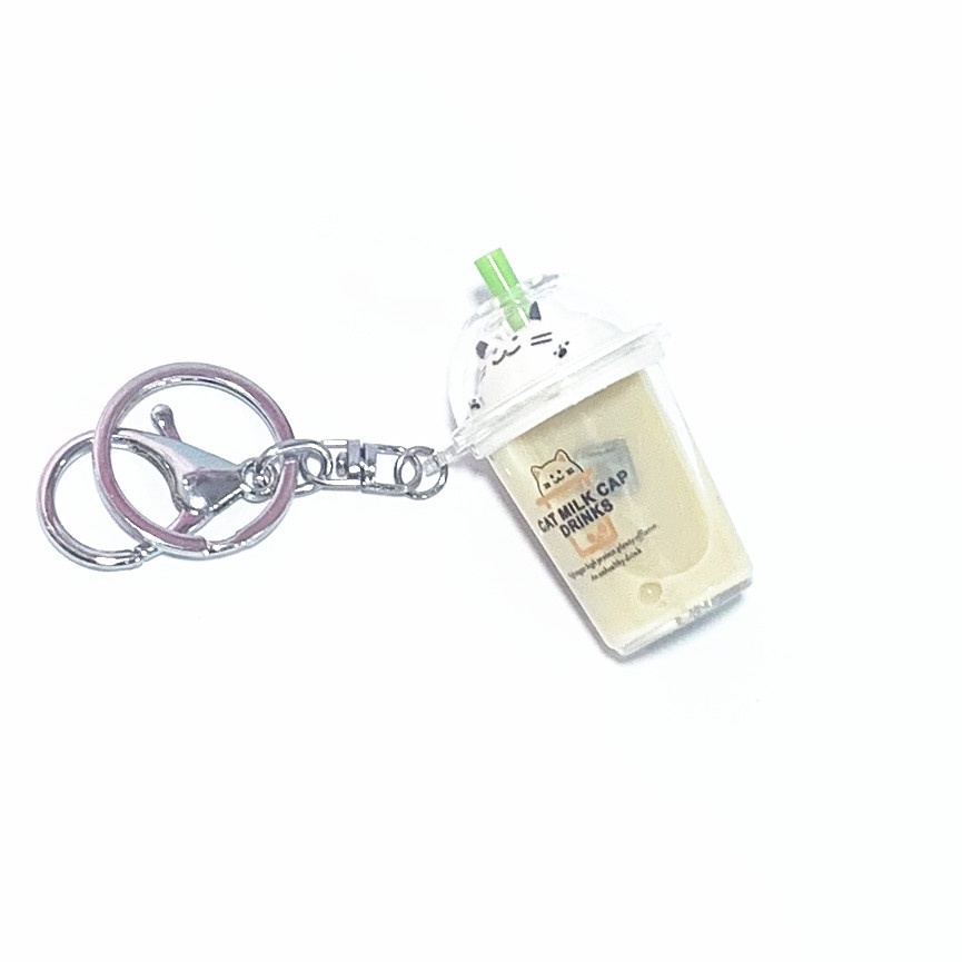 Móc Khóa Hình Mèo Đội Nón Trà Sữa Dễ Thương