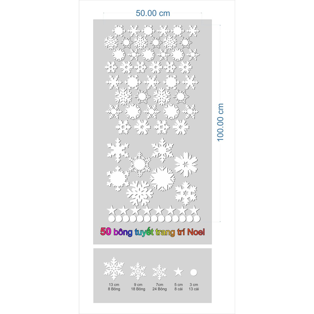 Bộ 50 stickers decal hoa tuyết trang trí dịp noel giáng sinh