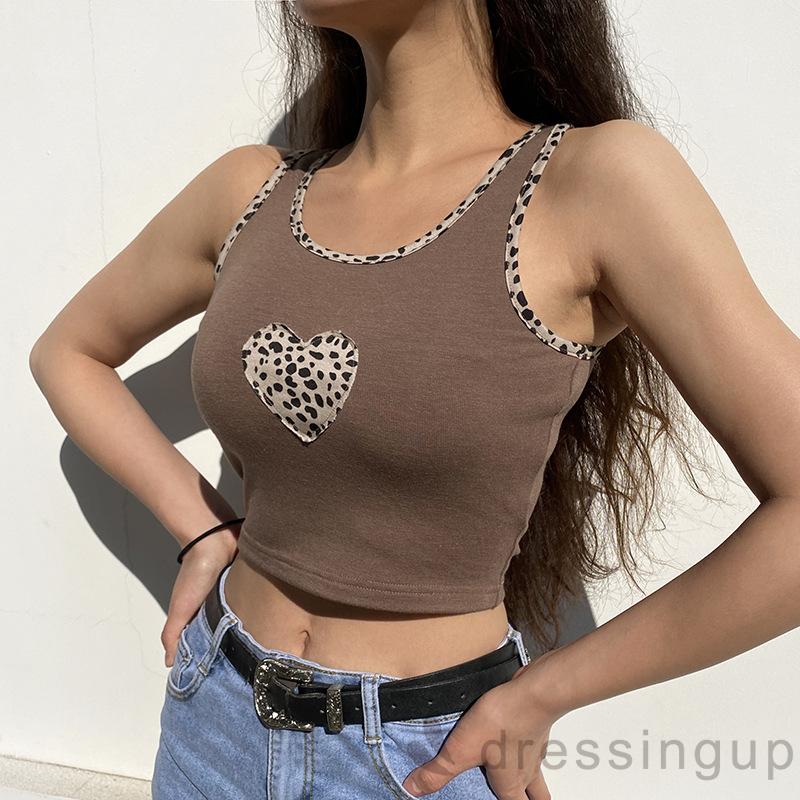 Áo Crop Top Sát Nách Cổ Chữ U Họa Tiết Trái Tim/Nấm Cá Tính Thời Trang Cho Nữ