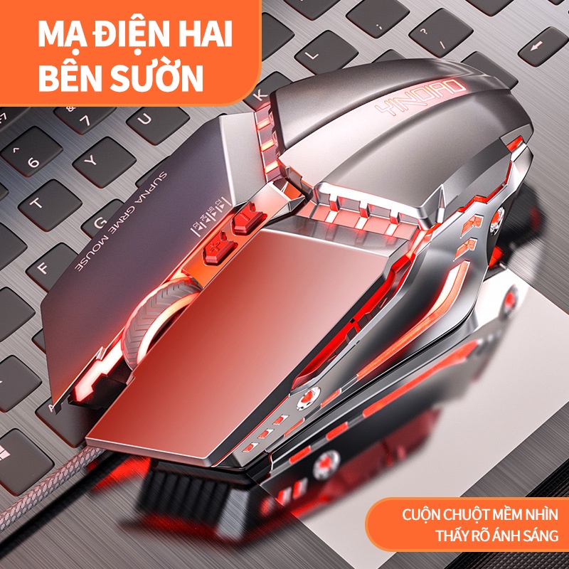 Chuột gaming máy tính Có dây game  3200DPI / Chế độ LED4 màu / 7 nút bấm  Mạ điện hai bên sườn