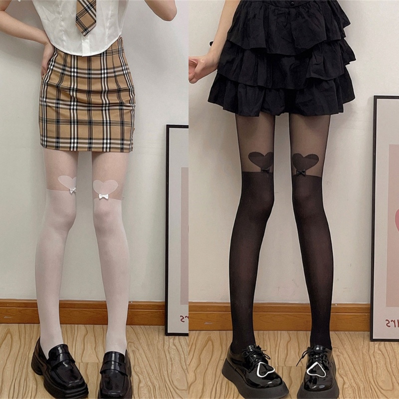 Xiangbao Quần Tất Lụa Ôm Sát Đính Nơ Trái Tim Mini Dễ Thương Cho Nữ