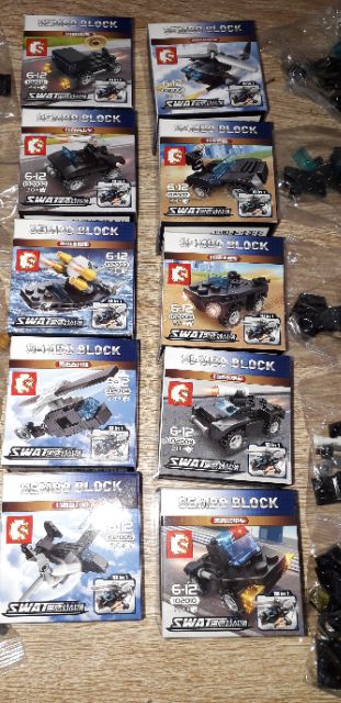 Sét 10 hộp LegoSWAT 10200 xe tàu lắp ráp kết hợp thành trực thăng Swat