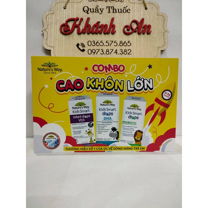 Combo CAO - KHÔN - LỚN 3 Siro Uống Nature's Way Kids Smart Drops, Infant Drops Bổ Sung Vitamin, Phát Triển Não Bộ Cho Bé