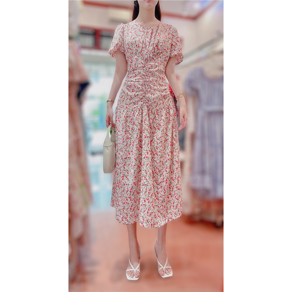 VÁY HOA HỒNG TÍM CỔ TRÒN by Mullet (ảnh thật)
