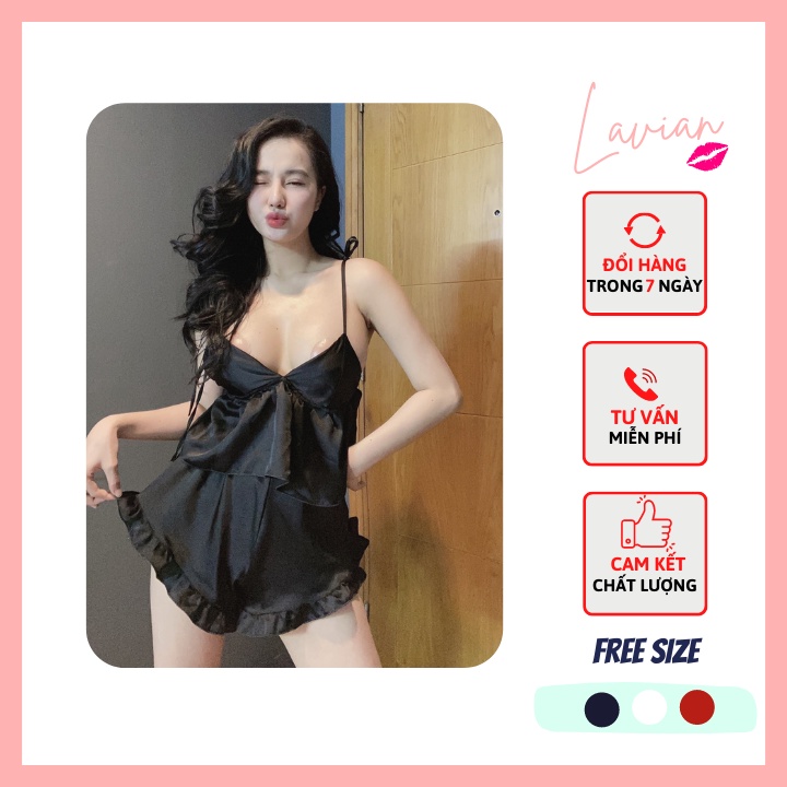 Đồ ngủ nữ sexy hai dây satin cao cấp thoáng mát, hở lưng quyến rũ gợi cảm LA02 - Lavian