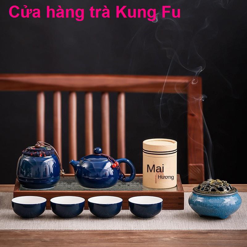 Gốm sứ sáng tạo Ji xanh Bộ ấm trà Kung fu công ty kinh doanh bất động sản ngân hàng quà cưới tùy chỉnh LOGO