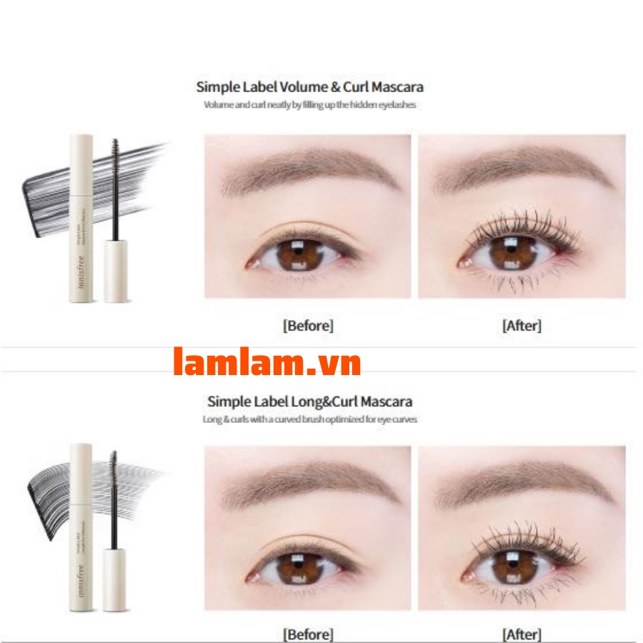 Mascara Làm Dày Và Cong Mi Innisfree Simple Label Volume &amp; Curl Mascara 7.5g