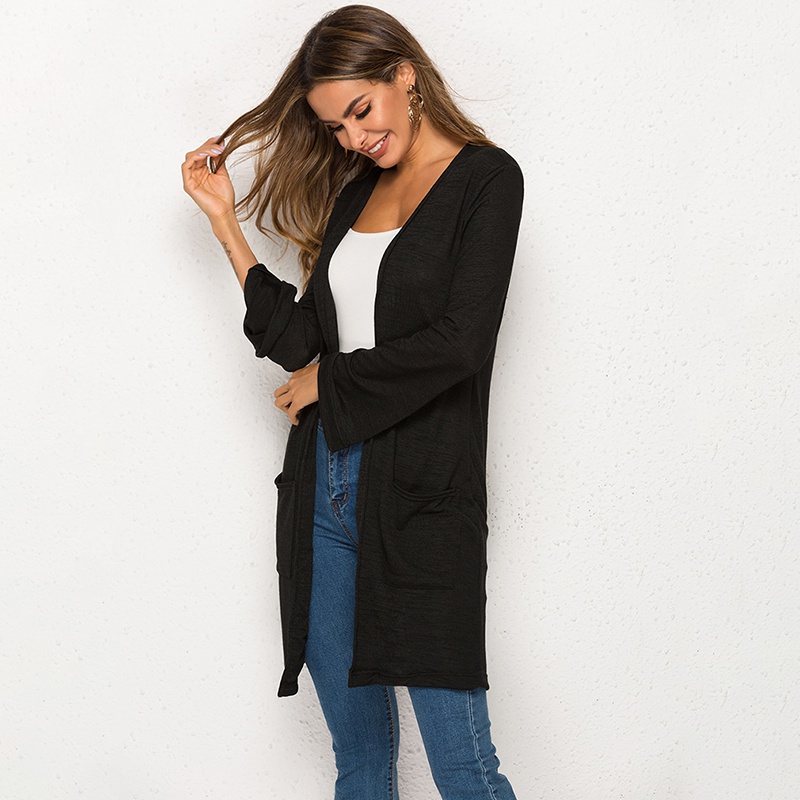Áo khoác cardigan dệt kim tay dài cổ chữ V dáng rộng có túi thời trang thu đông cho nữ | BigBuy360 - bigbuy360.vn