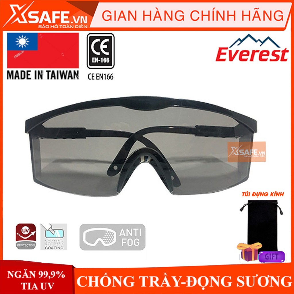 T- Kính bảo hộ lao động Everest  EV105 đen - Mắt kính chống bụi, đọng hơi nước, chống trầy xước, chống tia UV