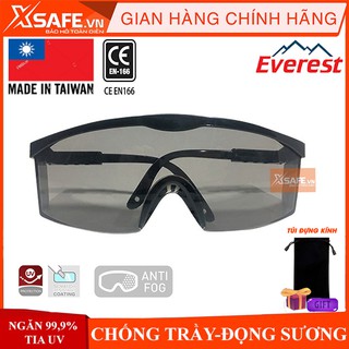 Kính bảo hộ lao động Everest  EV105 đen - Mắt kính chống bụi, đọng hơi nước, chống trầy xước, chống tia UV