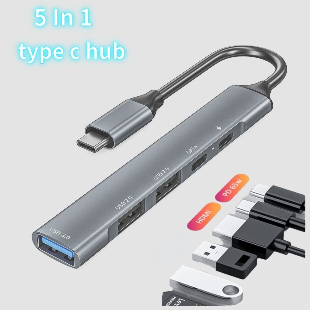 Hub Type C 5 in1 - Cổng chuyển đổi HUB USB Type-C to HDMI, USB 3.0, SD, DATA, RJ45, PD USB 2.0Type-C cho Laptop