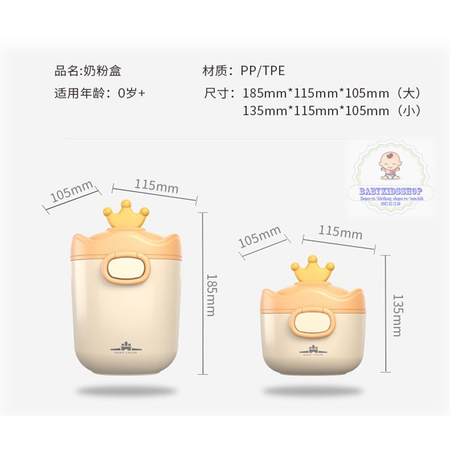 [HÀNG CÓ SẴN] Hộp chia sữa bột, đựng đồ ăn dặm, ăn vặt cao cấp cho bé hãng Baby Crown