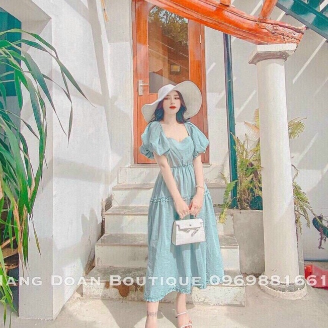 Đầm dáng dài tay phồng màu cực xinh đi chơi đi biển dạo phố
