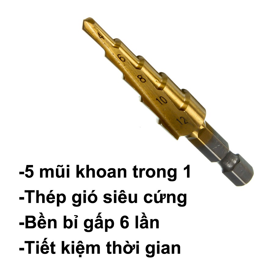 Mũi Khoan Sắt Thép Hình Nón SIZE 4-12mm, Thép gió siêu cứng bền bỉ