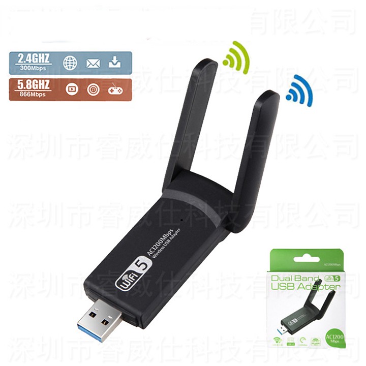 Bộ Ăng ten USB thu phát sóng Wifi RTL8812BU 2 râu 5Ghz 3.0 1200Mbps cho laptop PC điện thoại youngcityshop 30.000