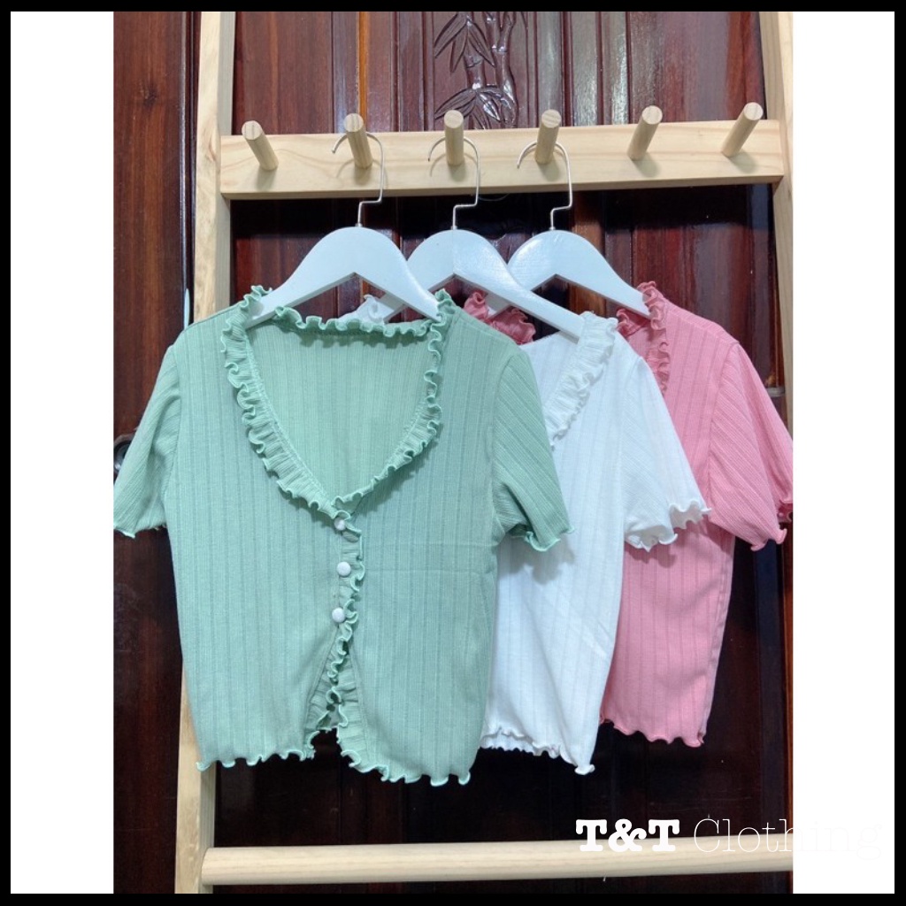 ÁO CROPTOP NỮ GÂN BÈO NÚT BỌC | áo kiểu nữ - áo thun 💃By 23t.shop | BigBuy360 - bigbuy360.vn