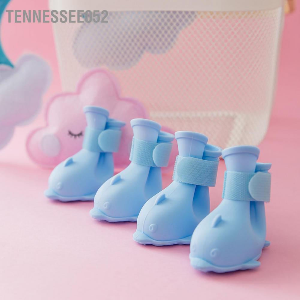 Tennessee052 Khởi động vật nuôi Dễ thương Phim hoạt hình không thấm nước Chó silicone Giày đi mưa có móc và vòng cho Pomeranian Bichon Teddy