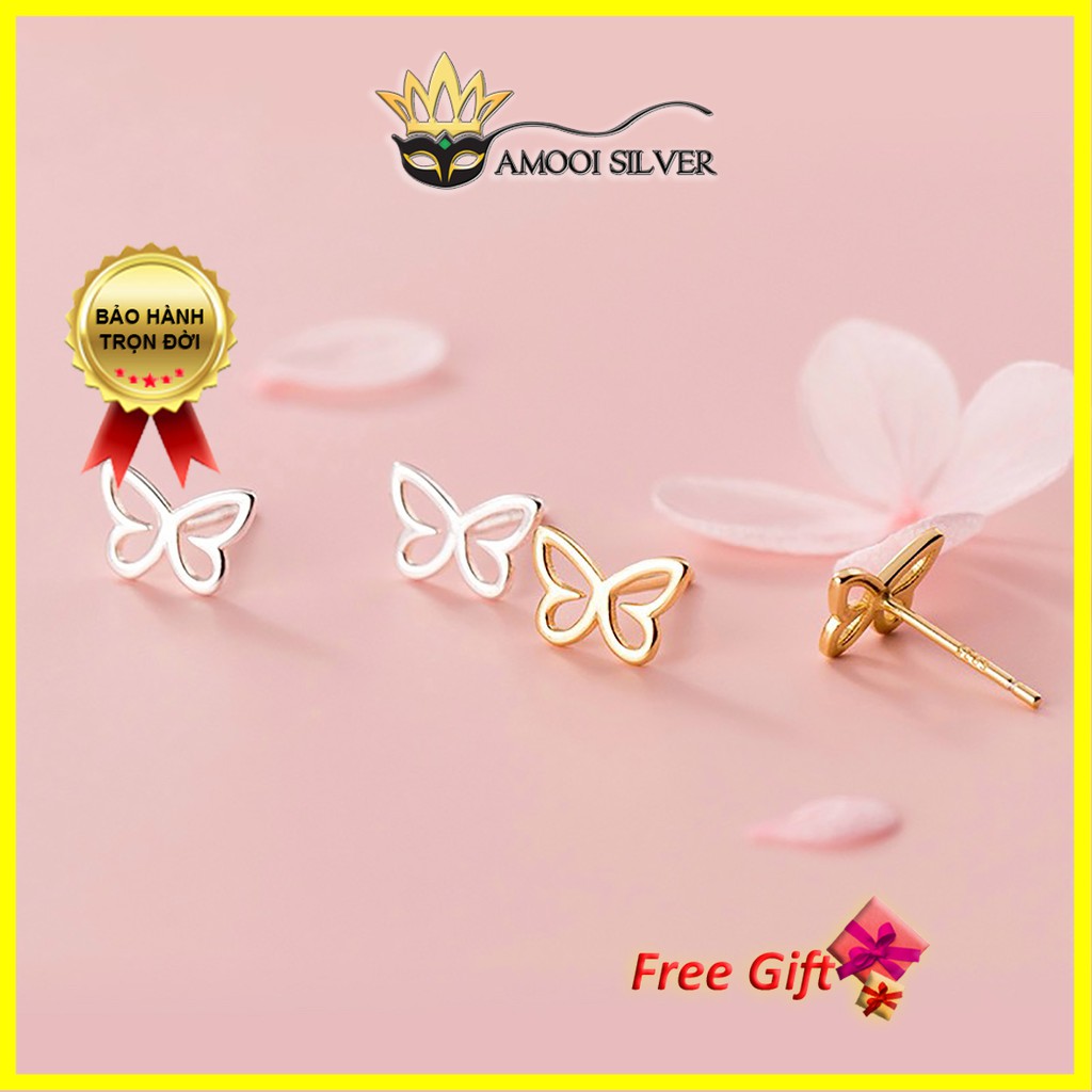 Bông tai bạc S925 hình con bướm dẹp - Amooi Silver AB177