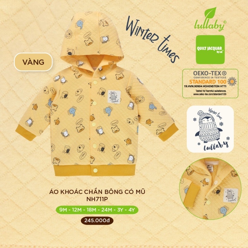 (Hà nam/lullaby)Áo Khoác mũ nỉ Lullaby size 6-9m đến 4y