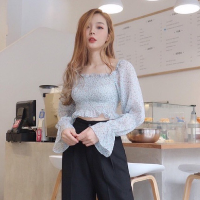 [ Mã WASTAPR giảm 10K đơn 50K] ÁO NHÚNG HOA TAY DÀI