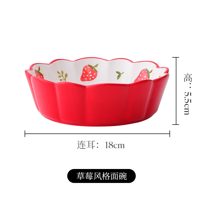 Bộ bát đĩa sứ khay sứ phong cách Bắc Âu dâu tây decor cao cấp trang trí bàn ăn