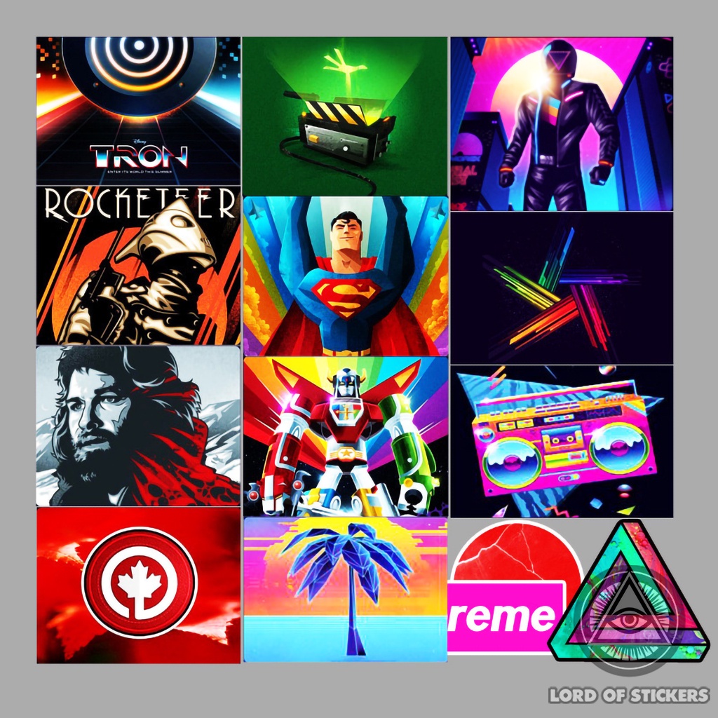 Set 52 Hình Dán Retro Vaporwave Sticker Graffiti Neon Vintage Chống Thấm Nước Trang Trí Mũ Nón Bảo Hiểm, Laptop, Xe, Sổ