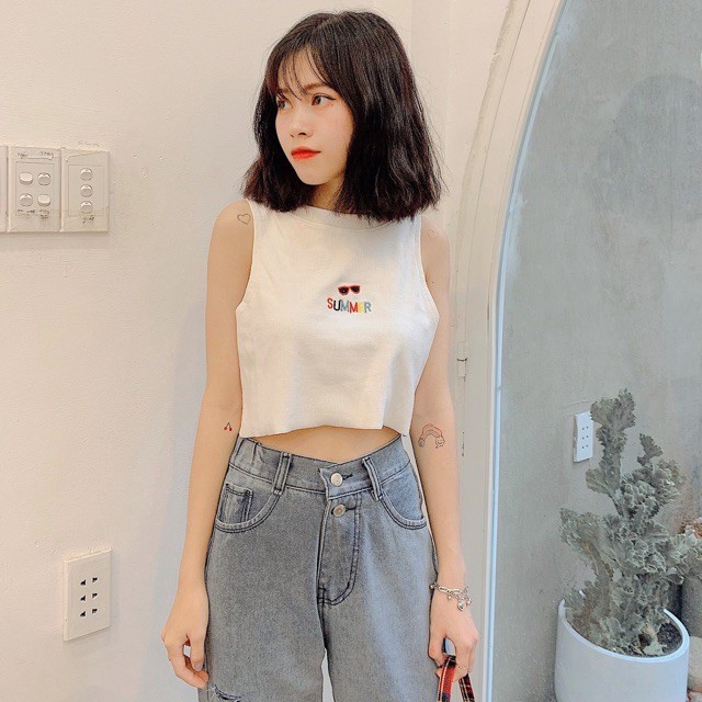 [Mã FADIRECT5K giảm 5K đơn bất kỳ] Áo tanktop croptop 3 lỗ thêu SUMMER - COLLY