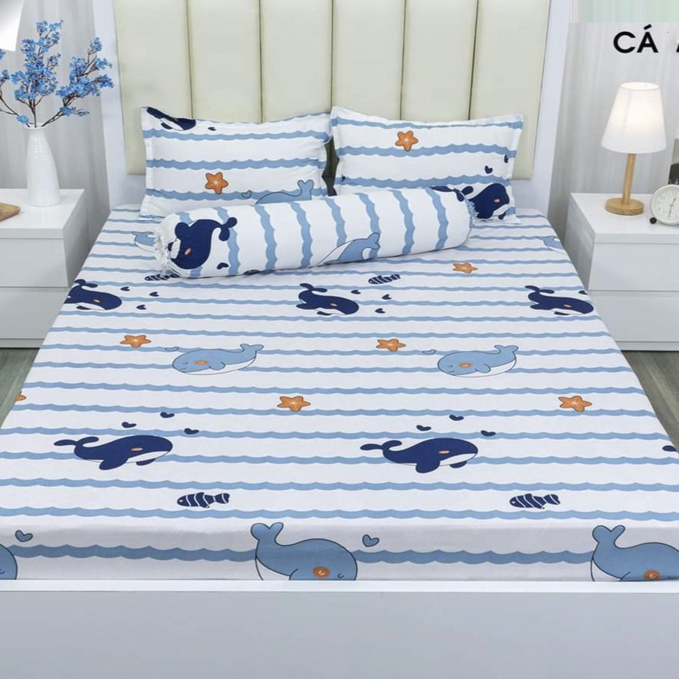 Bộ Ga Gối Trải Giường Poly Cotton M2/M6/M8 Drap giường bo chun có kèm 2 vỏ gối (Khách chọn mẫu để lại ghi chú nhé)