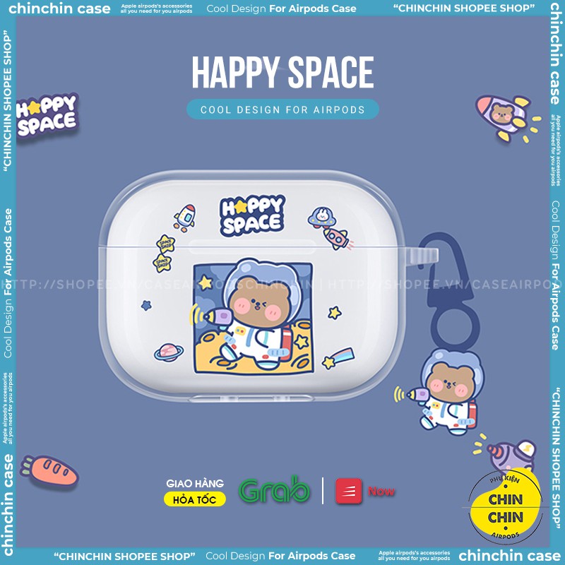 Case Airpod 1/2/Pro Nhựa Dẻo Trong Suốt Hình Happy Space Gấu Thỏ Vỏ Bọc Airpods Hoạt Hình Dễ Thương - Chinchin Case