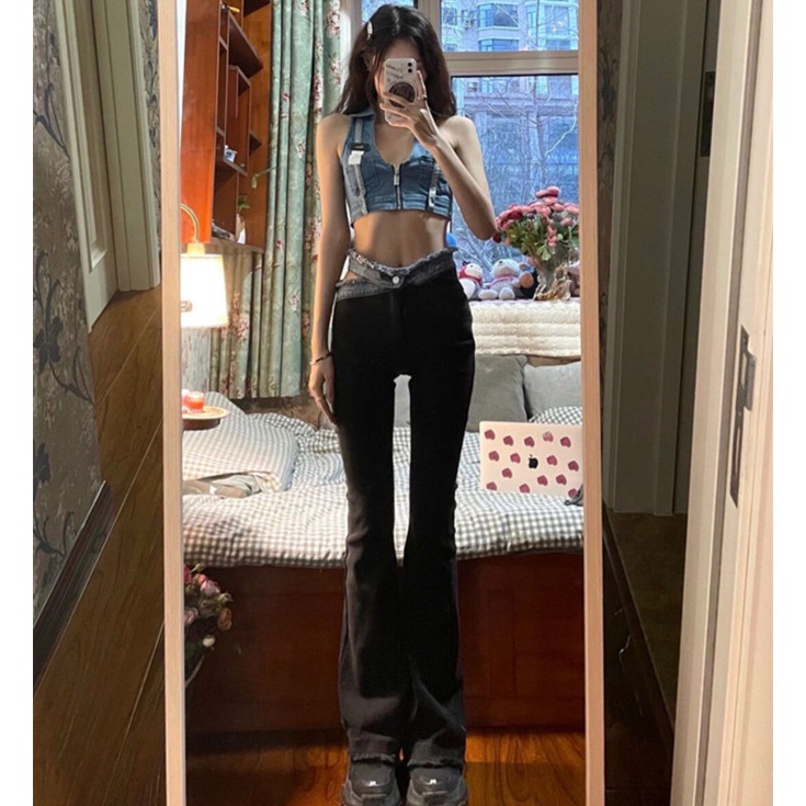 Quần Jeans Nữ Lưng Cao Ống Loe Thời Trang