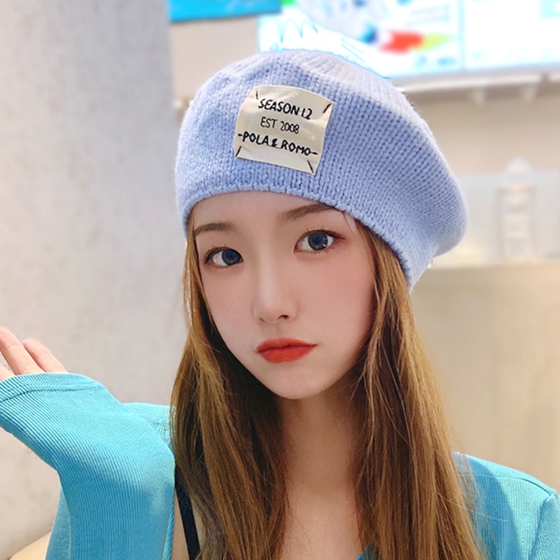 Mũ beret dệt kim phong cách thời trang Pháp dành cho nữ