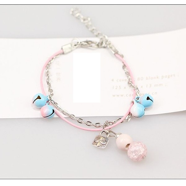 Vòng gốm hồng - xanh lục lạc lắc tay khóa trường mệnh tình yêu xinh xắn dễ thương