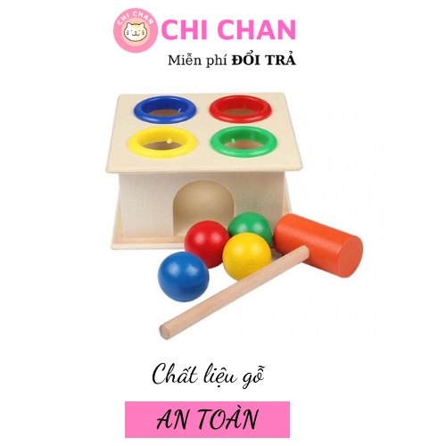 Đồ chơi đập bóng hộp vuông 4 quả bóng tròn giáo dục vận động tinh, thô, montessori - Chi chan