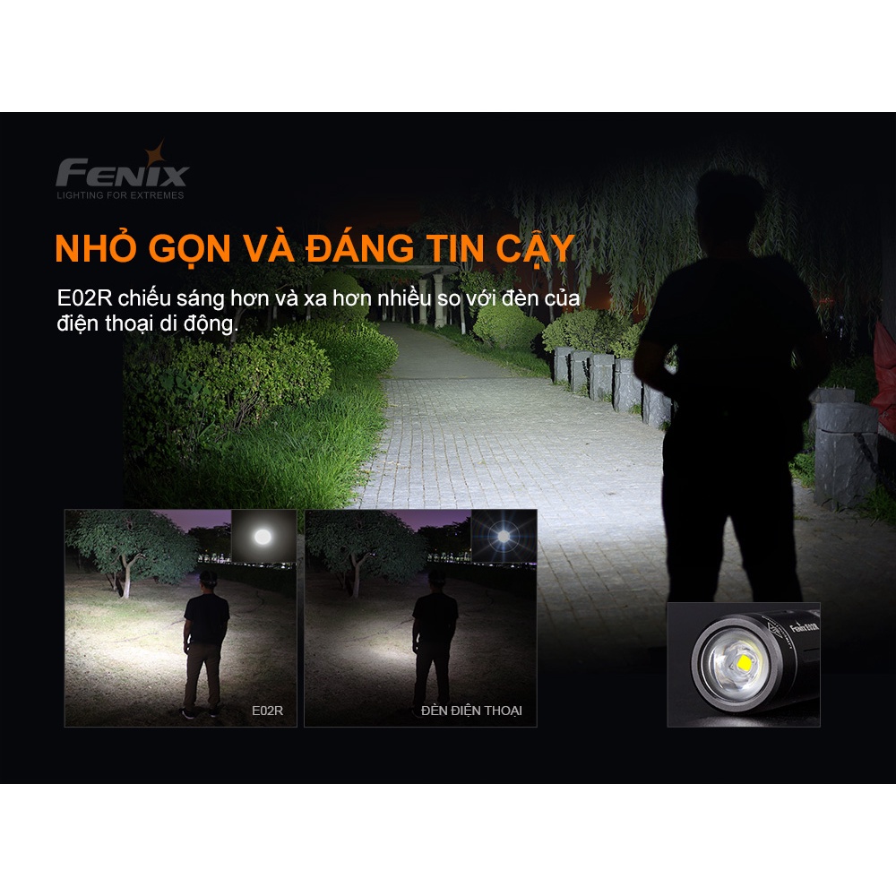 Đèn pin móc khóa FENIX E02R độ sáng 200 lumen chiếu xa 49m sạc Micro USB pin sạc 120mAh
