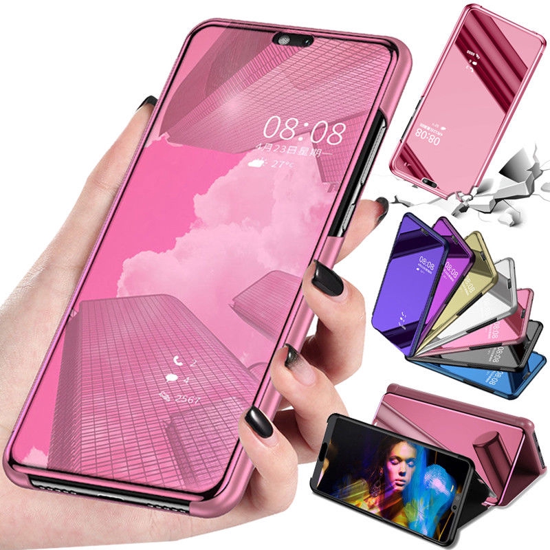 Ốp Điện Thoại Nắp Lật Mặt Gương Kiêm Đế Đỡ Cho Oppo Realme C1 C2 C3 3 3i 5 5i 5s 6i 5Pro XT X2 Pro A5 2020 A9 2020