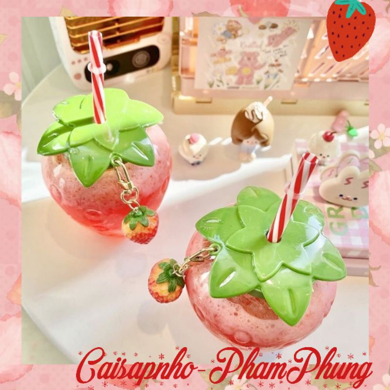 Ly nước hình quả dâu tây , Ly dâu tây 500ml có ống hút và móc khóa như hình | BigBuy360 - bigbuy360.vn