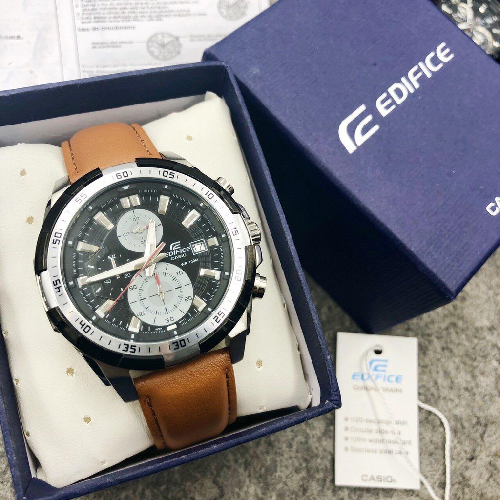 Đồng Hồ Casio Nam Edifice EFR 539L 1BV Dây Nâu Mặt Đen