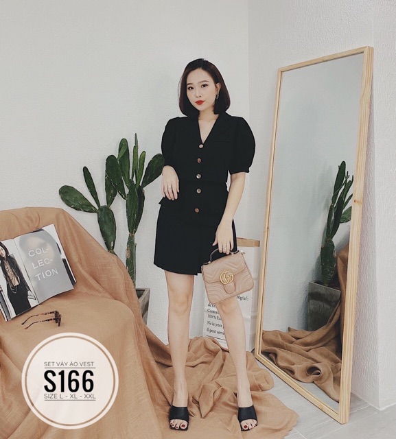 Sét áo kiểu vest + chan váy A bigsize 55kg-95kg