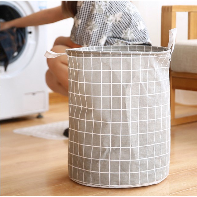 Giỏ vải đựng đồ họa tiết caro gấp gọn chống thấm nước, giỏ vải đựng quần áo, đồ chơi gấp gọn tiện dụng