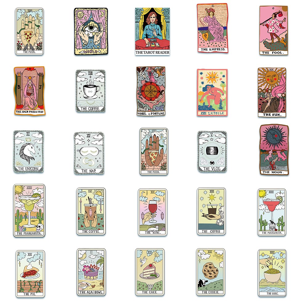 Set 50 miếng dán trang trí kiểu hình lá bài tarot dễ thương chống thấm nước