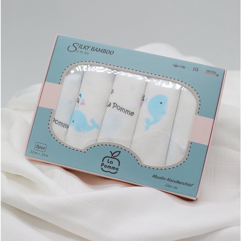 Set 5 khăn sữa đa năng chọ bé sợi tre lụa LaPomme, 2 lớp mềm mịn, kháng khuẩn | Khăn sữa cho trẻ sơ sinh