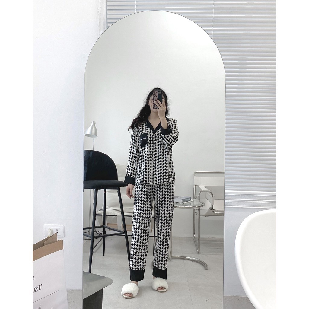 Bộ đồ ngủ dài tay lụa cao cấp dễ thương, đồ bộ mặc nhà tay dài nữ đơn giản