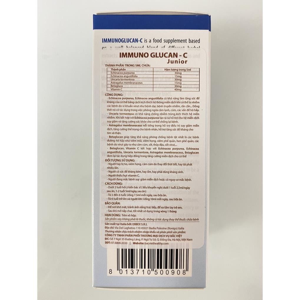 Immuno Glucan C Siro tăng đề kháng cho bé Nâng Cao Sức Khỏe Đường Hô Hấp Lọ 100ml